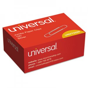 Universal UNV72220BX Paper Clips, Jumbo, Silver, 100/Box