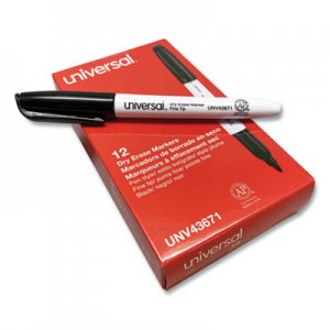 Universal UNV43671 Pen Style Dry Erase Marker, Fine Bullet Tip, Black, Dozen