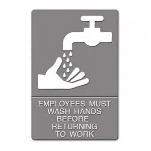 Headline Sign 4726 ADA Sign, EMPLOYEES MUST WASH HANDS... Tactile Symbol/Braille, 6 x 9, Gray USS4726