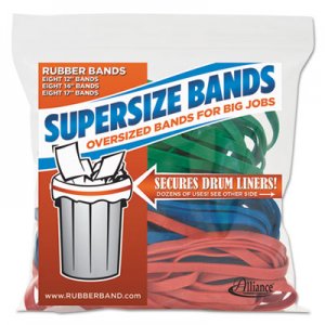 Alliance 08997 SuperSz. Rubber Bands, 12" Red, 14" Green, 17" Blue, 1/4"w, 24/Pack ALL08997