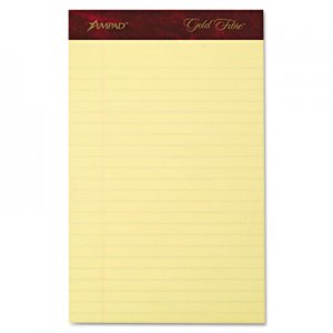 Ampad TOP20029 Gold Fibre Writing Pads, Jr. Legal Rule, 5 x 8, Canary, 50 Sheets, 4/Pack 20-029