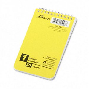 Ampad TOP25093 Wirebound Pocket Memo Book, Narrow Rule, 3 x 5, White, 50 Sheets/Pad 25-093