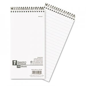 Ampad TOP25280 Envirotec Reporter Spiral Notebook, Gregg Rule, 4 x 8, White, 70 Sheets 25-280