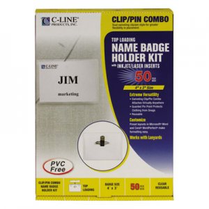 C-Line 95743 Name Badge Kits, Top Load, 4 x 3, Clear, Combo Clip/Pin, 50/Box CLI95743