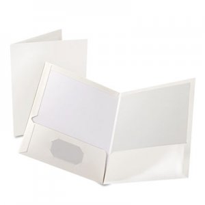 Oxford 51704 High Gloss Laminated Paperboard Folder, 100-Sheet Capacity, White, 25/Box OXF51704