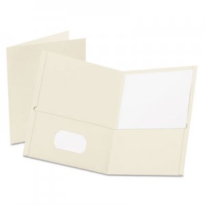 Oxford 57504 Twin-Pocket Folder, Embossed Leather Grain Paper, White OXF57504