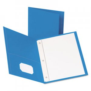 Oxford 57701 Twin-Pocket Folders with 3 Fasteners, Letter, 1/2" Capacity, Light Blue, 25/Box OXF57701