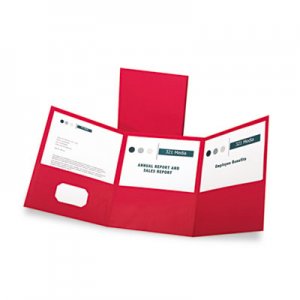 Oxford 59811 Tri-Fold Folder w/3 Pockets, Holds 150 Letter-Size Sheets, Red OXF59811