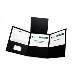 Oxford 59806 Tri-Fold Folder w/3 Pockets, Holds 150 Letter-Size Sheets, Black OXF59806