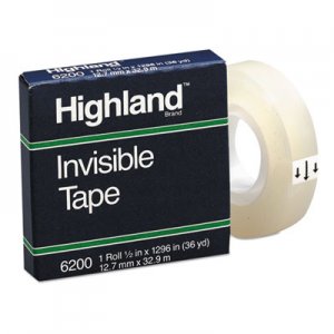 Highland 6200121296 Invisible Permanent Mending Tape, 1/2" x 1296", 1" Core, Clear MMM6200121296