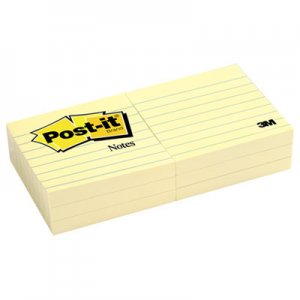 Post-it Notes MMM6306PK Original Pads in Canary Yellow, 3 x 3, Lined, 100/Pad, 6 Pads/Pack 630-6PK