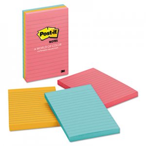 Post-it Notes MMM6603AN Original Pads in Cape Town Colors, 4 x 6, Lined, 100/Pad, 3 Pads/Pack 660