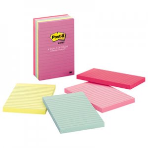 Post-it Notes MMM6605PKAST Original Pads in Marseille Colors, 4 x 6, Lined, 100/Pad, 5 Pads/Pack 660-5PK