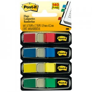 Post-it Flags MMM6834 Small Page Flags in Dispensers, Four Colors, 35/Color, 4 Dispensers/Pack 683-4