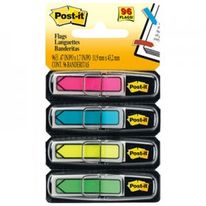 Post-it Flags MMM684ARR4 Arrow 1/2" Page Flags, Four Assorted Bright Colors, 24/Color, 96-Flags/Pack 684-ARR4