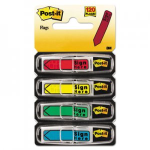 Post-it Flags MMM684SH Arrow Message 1/2" Page Flags, "Sign Here", 4 Colors w/Dispensers, 120/Pack 684-SH