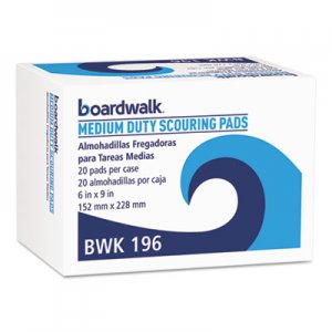 Boardwalk BWK196 Medium Duty Scour Pad, Green, 6 x 9, 20/Carton