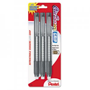 Pentel PENZE21BP3K6 Clic Eraser Pencil-Style Grip Eraser, Assorted, 3/Pack ZE21BP3-K6