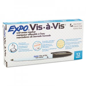 EXPO 16001 Vis-a-Vis Wet-Erase Marker, Fine Point, Black, Dozen SAN16001