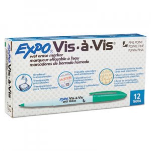 EXPO 16004 Vis-a-Vis Wet-Erase Marker, Fine Point, Green, Dozen SAN16004