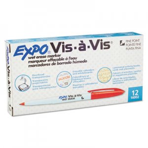 EXPO 16002 Vis-a-Vis Wet-Erase Marker, Fine Point, Red, Dozen SAN16002