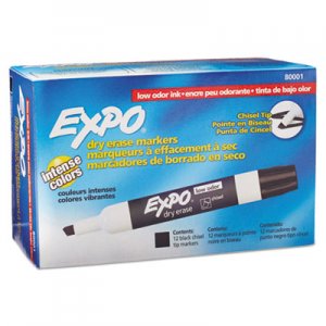EXPO 80001 Low Odor Dry Erase Marker, Chisel Tip, Black, Dozen SAN80001