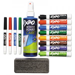 EXPO 80054 Low-Odor Dry Erase Marker, Eraser & Cleaner, Chisel/Fine, 12/Set SAN80054
