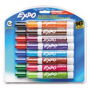 EXPO 81045 Low Odor Dry Erase Marker, Chisel Tip, Assorted, 16/Set SAN81045