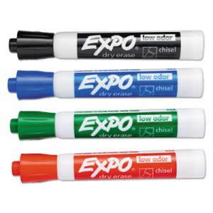 EXPO 82074 Low Odor Dry Erase Marker, Bullet Tip, Assorted, 4/Set SAN82074