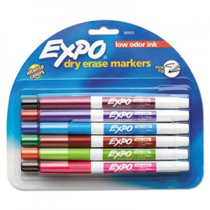 EXPO 86603 Low Odor Dry Erase Marker, Fine Point, Assorted, 12/Set SAN86603