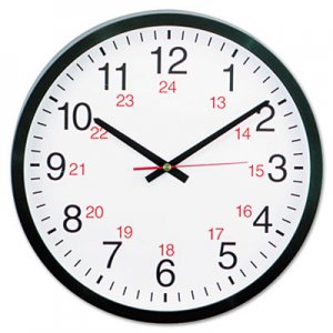 Universal UNV10441 24-Hour Round Wall Clock, 12.63" Overall Diameter, Black Case, 1 AA (sold separately)