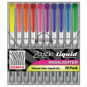 Zebra 71111 Zazzle Liquid Ink Highlighter, Chisel Tip, Asst Colors, 10/Set ZEB71111