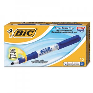 BIC BICGDE11BE Great Erase Grip Fine Point Dry Erase Marker, Blue, Dozen