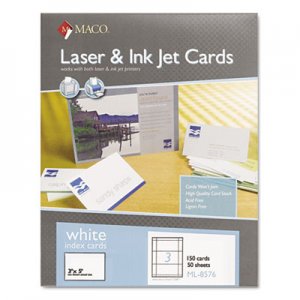 Maco MACML8576 Unruled Microperforated Laser/Ink Jet Index Cards, 3 x 5, White, 150/Box ML-8576
