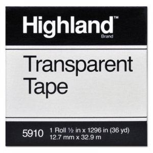 Highland MMM5910121296 Transparent Tape, 1/2" x 1296", 1" Core, Clear 5910-1/21296