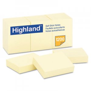 Highland 6539YW Self-Stick Notes, 1 1/2 x 2, Yellow, 100-Sheet, 12/Pack MMM6539YW