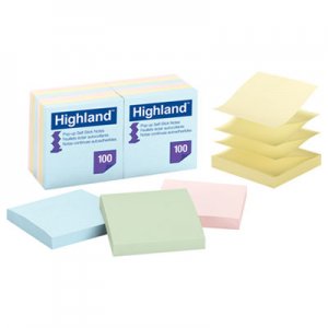 Highland MMM6549PUA Self-Stick Notes, 3 x 3, Assorted Pastel, 100 Sheets 6549-PUA