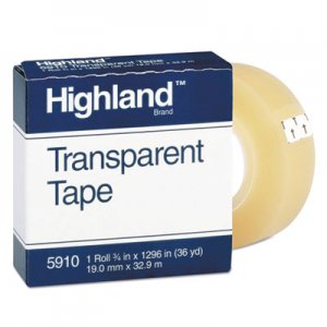 Highland MMM5910341296 Transparent Tape, 3/4" x 1296", 1" Core, Clear 5910-3/41296