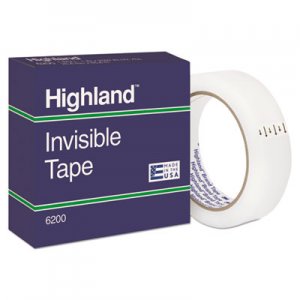 Highland MMM620025921 Invisible Permanent Mending Tape, 3" Core, 1" x 72 yds, Clear
