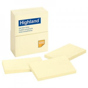 Highland 6559YW Self-Stick Notes, 3 x 5, Yellow, 100-Sheet, 12/Pack MMM6559YW