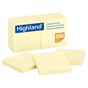 Highland 6549YW Self-Stick Notes, 3 x 3, Yellow, 100-Sheet, 12/Pack MMM6549YW