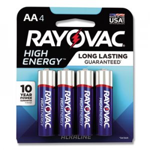 Rayovac RAY8154K High Energy Premium Alkaline AA Batteries, 4/Pack