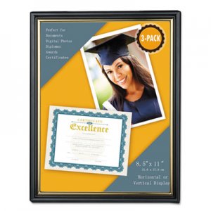 Universal UNV76849 All Purpose Document Frame, 8.5 x 11 Insert, Black/Gold, 3/Pack