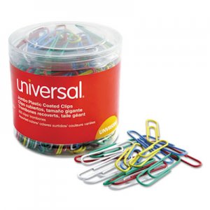 Universal UNV95000 Plastic-Coated Paper Clips, Jumbo, Assorted Colors, 250/Pack
