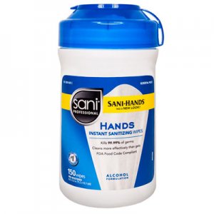 Sani Professional NICP43572EA Hands Instant Sanitizing Wipes, 6 x 5, White, 150/Canister
