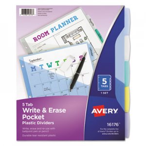 Avery 16176 Write-On Big Tab Plastic Dividers, 5-Tab, Letter AVE16176