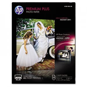 HP CR667A Premium Plus Photo Paper, 80 lbs., Soft-Gloss, 8-1/2 x 11, 50 Sheets/Pack HEWCR667A
