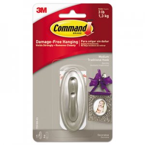 Command 17051BNES Decorative Hooks, Traditional, Medium, 1 Hook & 2 Strips/Pack MMM17051BNES