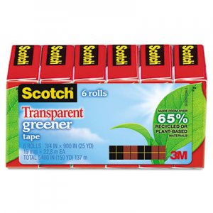 Scotch 6126P Transparent Greener Tape, 3/4" x 900", 1" Core, 6/Pack MMM6126P