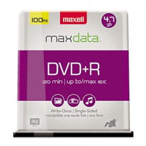 Maxell MAX639016 DVD+R Discs, 4.7GB, 16x, Spindle, Silver, 100/Pack